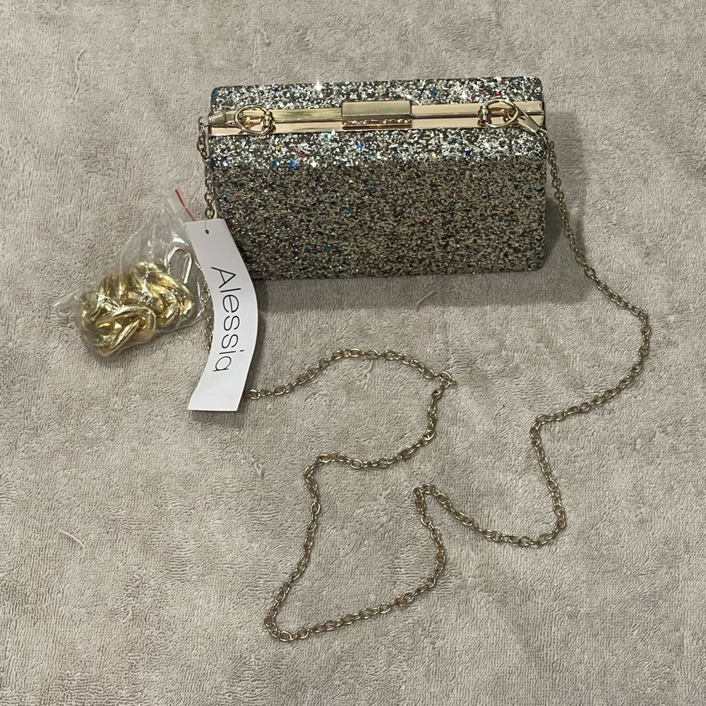 ALESSIA Gold Multi Glitter Clutch Handbag